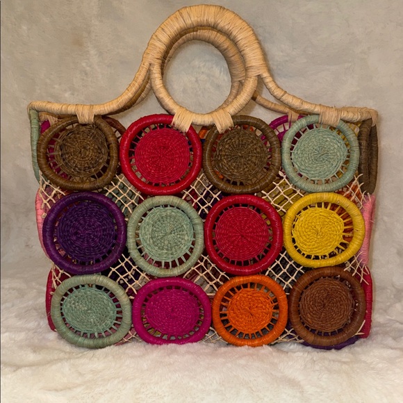Hat attack Colorful Woven Tote Bag raffia bag. - Picture 2 of 16